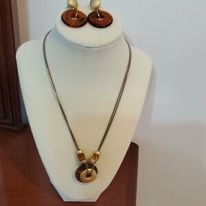Gold and Brown Minimalist Necklace and Earring Set